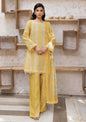 Full-length front studio look of M Basic by Elaheh Volume 4 unstitched collection code MB-ELHV4-10 mustard yellow geometric lawn suit.