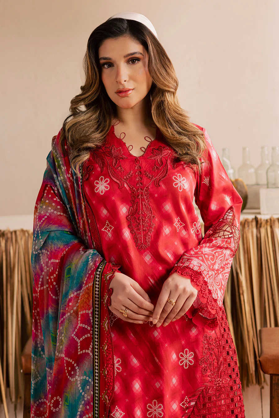 Side profile styled look of premium traditional designer black lawn ensemble NSG223.