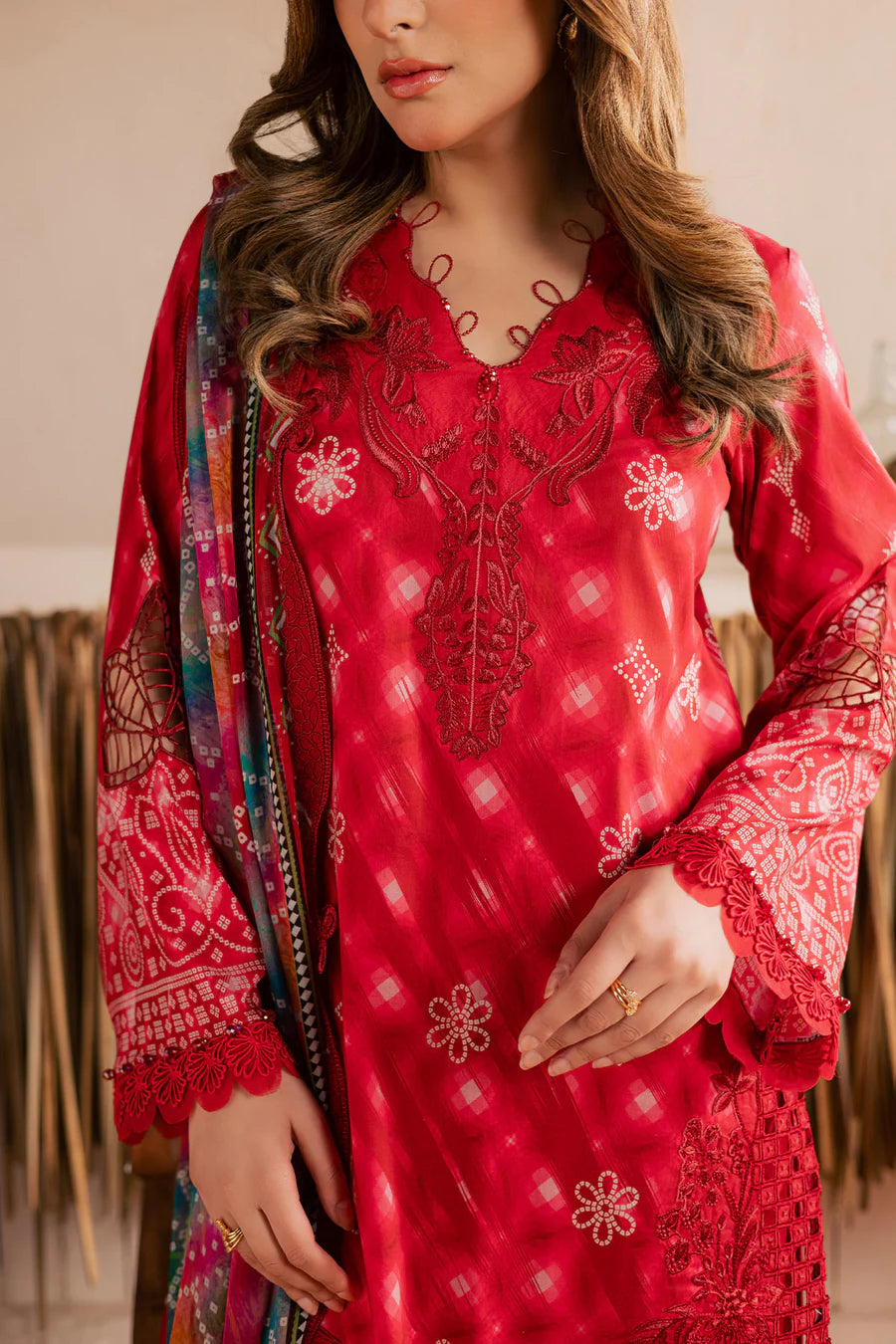 Elegantly draped digital printed pure chiffon dupatta with dense borders from black package NSG223.