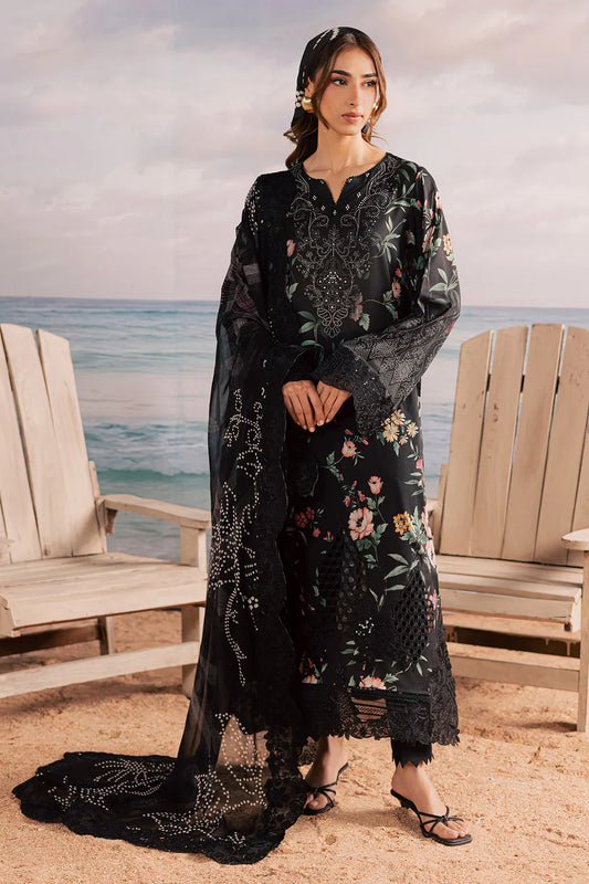 Full studio model shot of NUREH GARDENIA unstitched luxury lawn suit design NSG224 in beige.