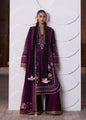 Full-length front studio look of ZAN Spring Summer 2026 unstitched luxury collection design Banafsh in dark plum purple.