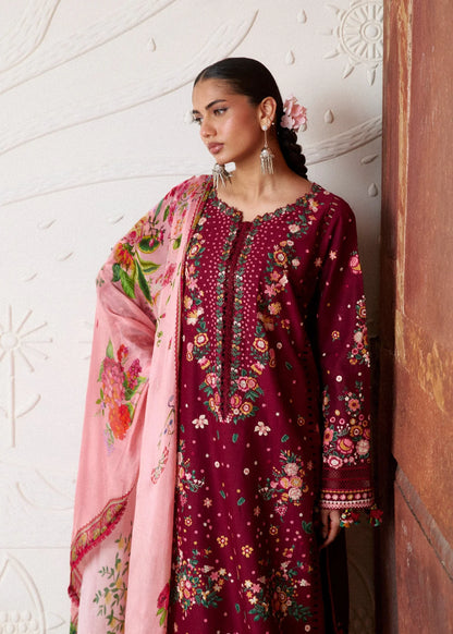Close-up side view highlighting the intricate star-stitch multi-color floral neckline embroidery patterns.