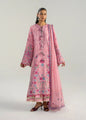 Half-length model view displaying the soft fall of the lightweight dyed chiffon dupatta paired with the long jacquard shirt.